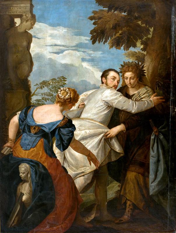 "The Choice Between Virtue and Vice." by François Boucher after Paolo Veronese, 1750. Oil on canvas.<br/>São Paulo Museum of Art, São Paulo.