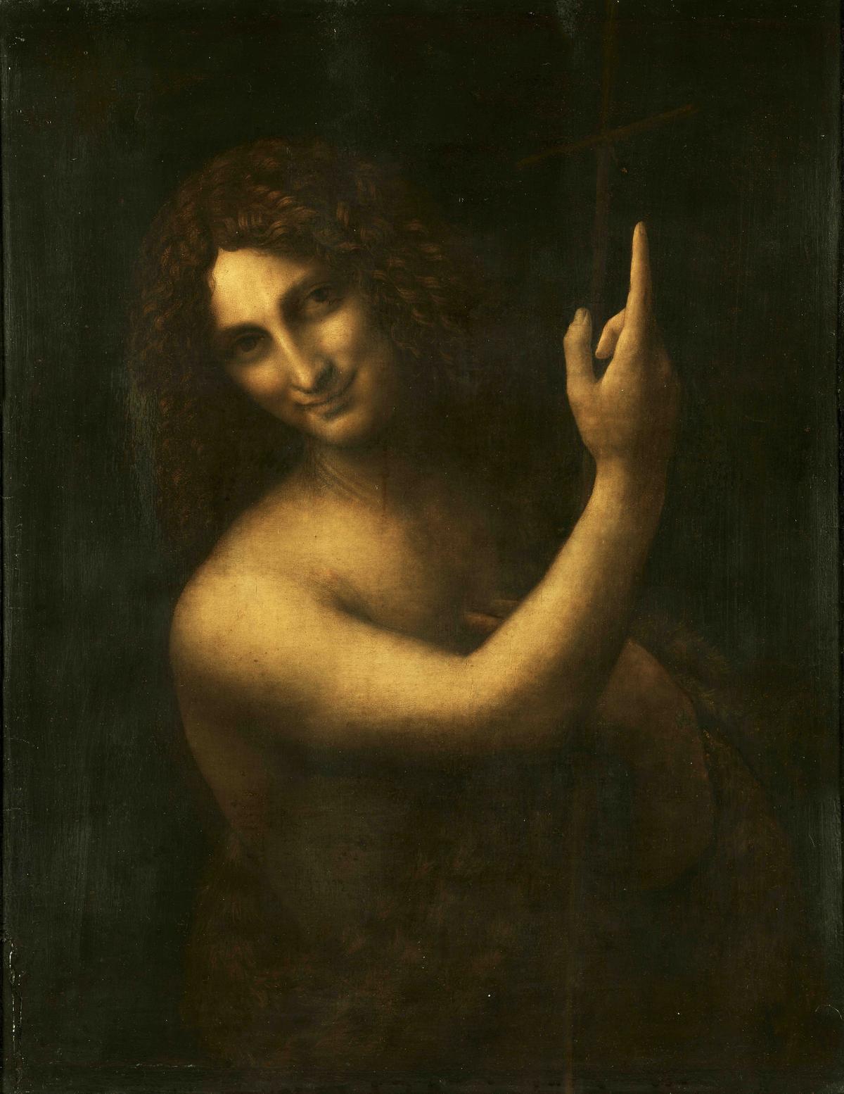 “Saint John the Baptist” from 1513 until 1516 by Leonardo da Vinci. Oil on panel, 27.1 inches by 22.4 inches. Louvre. (Public Domain)
