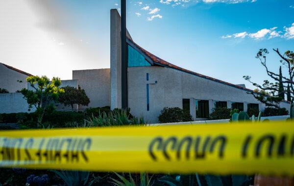 Law enforcement officials respond to a shooting at Geneva Presbyterian Church in Laguna Hills, Calif., on May 15, 2022. (John Fredricks/The Epoch Times)
