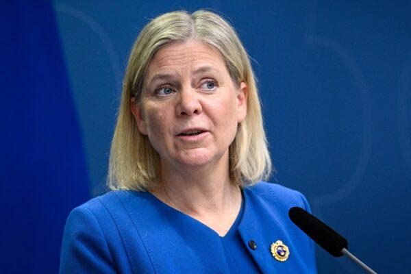 Sweden's Prime Minister Magdalena Andersson announces that the country will officially apply to join NATO, in Stockholm on May 16, 2022. (Henrik Montgomery/TT News Agency/AFP via Getty Images)