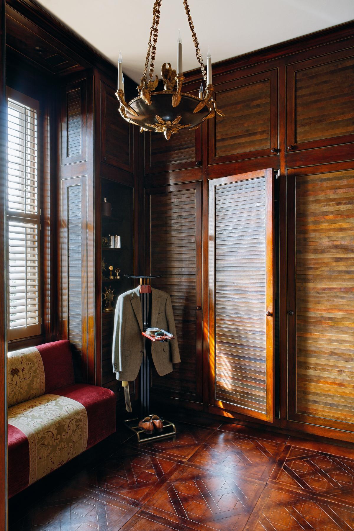 A gentleman's dressing room in London, designed to exude masculinity. (Courtesy of Alidad)
