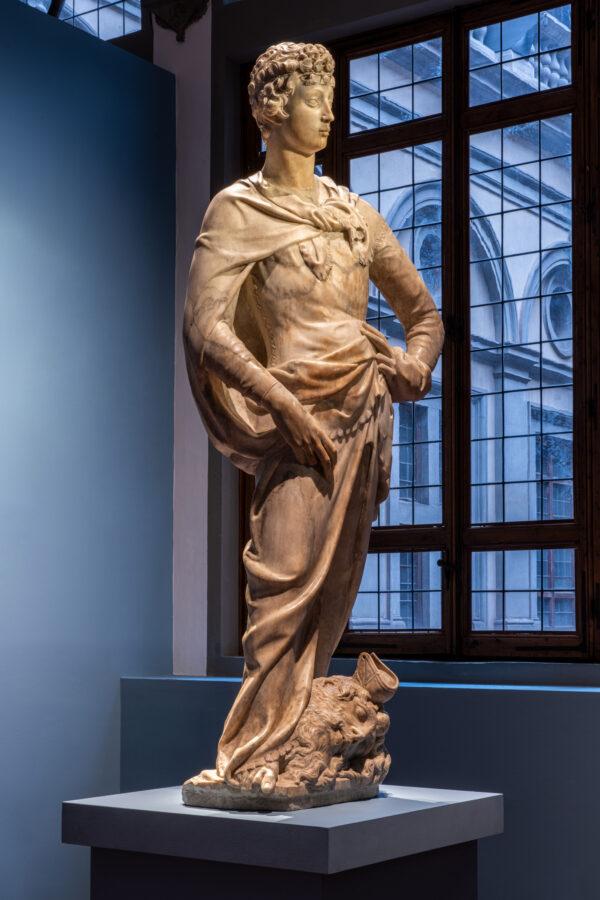 "David  Victorious," 1408–9; 1416, by Donatello. Marble; 6 feet, 3 inches tall. Museo Nazionale del Bargello, Florence, Italy.  (Ela Bialkowska/OKNO Studio)