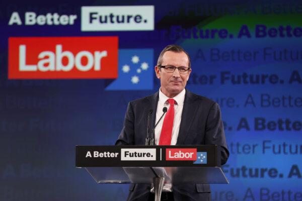 Premier of Western Australia Mark McGowan speaks during the Labor Party election campaign launch at Optus Stadium in Perth, Australia, on May 1, 2022. (Paul Kane/Getty Images)