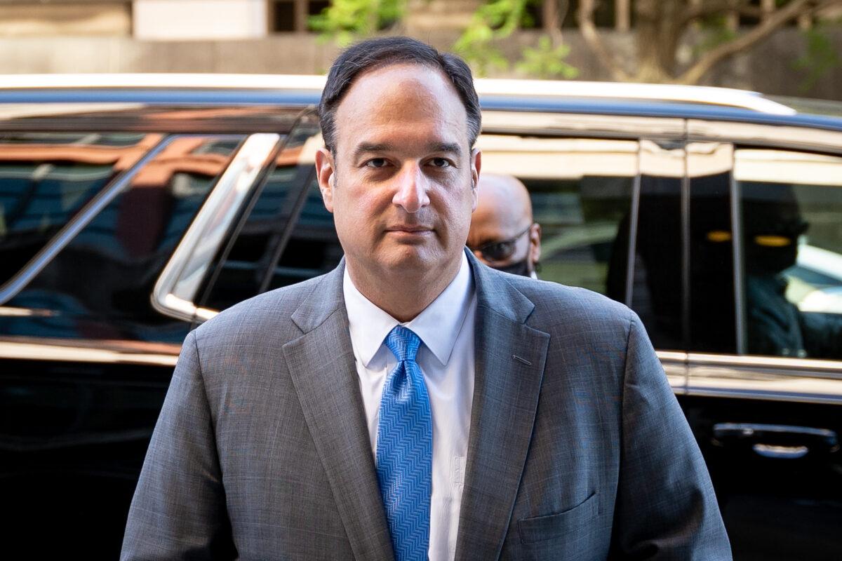 Michael Sussmann arrives at federal court in Washington on May 18, 2022. (Teng Chen/The Epoch Times)