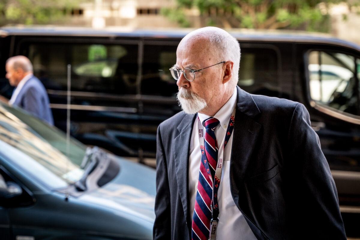 Special counsel John Durham arrives at federal court in Washington on May 18, 2022. (Teng Chen for The Epoch Times)