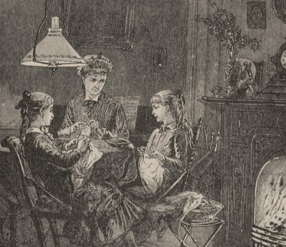 Illustration of "The Fireside," from "McGuffey's Second Eclectic Reader, Revised Edition," 1879. (Public Domain)