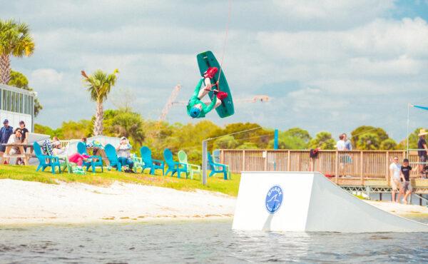 Getting air off one of the ramps at the Shark Park 561 cable park in West Palm Beach. (Shark Wake Park)