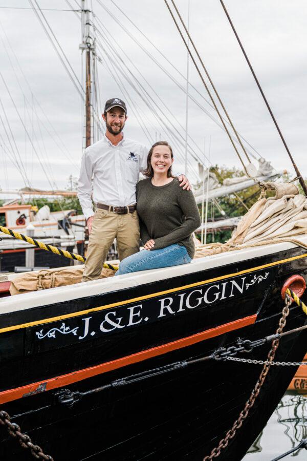 Justin Schaefer and his wife, Jocelyn Schmidt, both grew up on the water. They are now co-captains of this windjammer. (Jill Dutton for American Essence)
