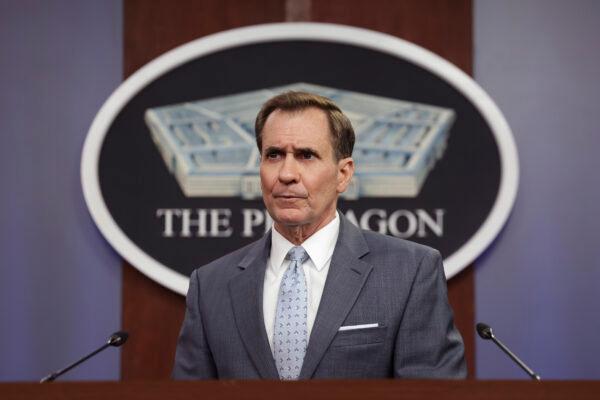 Pentagon Press Secretary John Kirby holds a press briefing at the Pentagon in Arlington, Va., on May 19, 2022. (Kevin Dietsch/Getty Images)