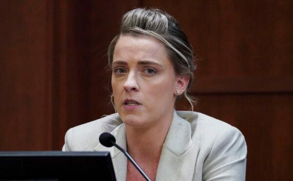  Whitney Henriquez, sister of actress Amber Heard, testifies at the Fairfax County Circuit Courthouse in Fairfax, Va., on May 18, 2022. (Kevin Lamarque/Pool Photo via AP)