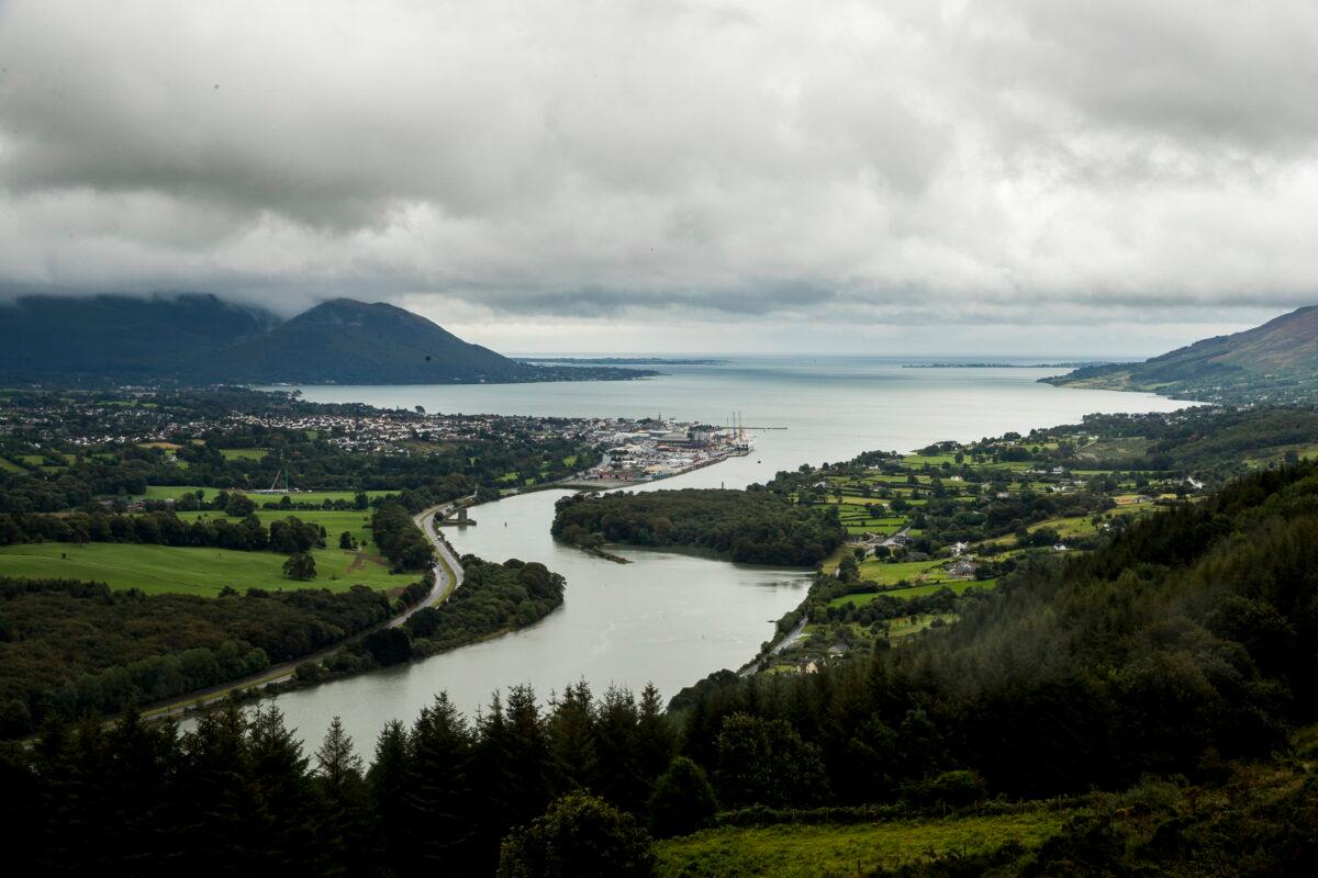 Narrow Water Point and Warrenpoint Port seen from from Flagstaff Viewpoint on the hills outside Newry where the Newry River flows out to Carlingford Lough. The UK and Republic of Ireland share a border through the lough. Undated file photo. (Liam McBurney/PA)