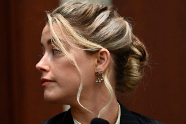 Actress Amber Heard testifies in the courtroom at the Fairfax County Circuit Courthouse in Fairfax, Va., on May 17, 2022. (Brendan Smialowski/Pool photo via AP)