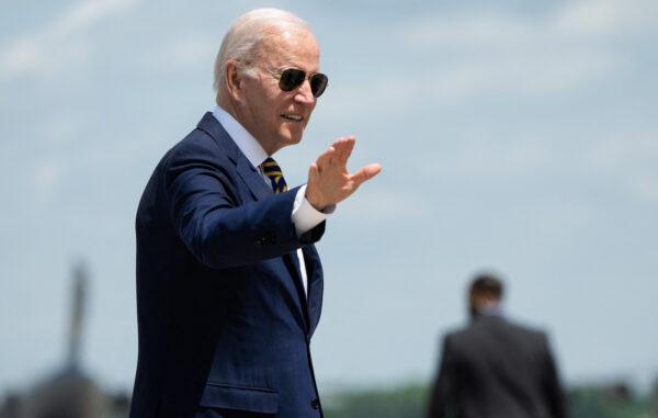 U.S. President Joe Biden arrives to board Air Force One prior to departure from Joint Base Andrews in Maryland, on May 19, 2022, as he travels to South Korea and Japan, on his first trip to Asia as president. (Saul Loeb/AFP via Getty Images)
