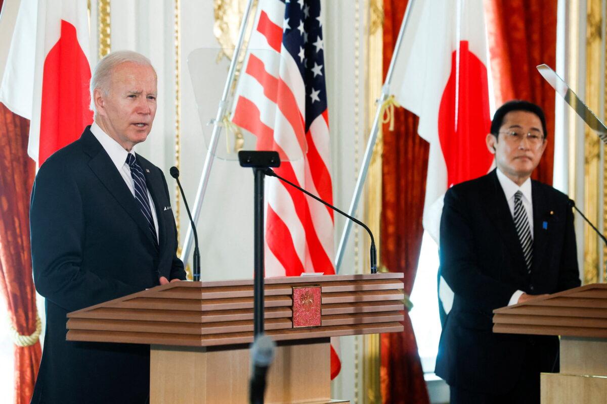 U.S. President Joe Biden speaks during a joint news conference with Japan's Prime Minister Fumio Kishida after their bilateral meeting at Akasaka Palace in Tokyo on May 23, 2022. (Jonathan Ernst/Reuters)