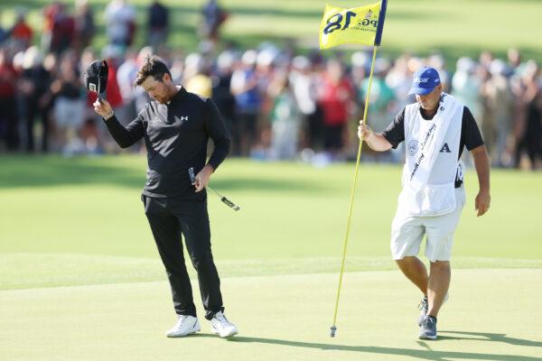 Mito Pereira of Chile reacts on the 18th green during the final round of the 2022 PGA Championship at Southern Hills Country Club, in Tulsa, on May 22, 2022. (Richard Heathcote/Getty Images)