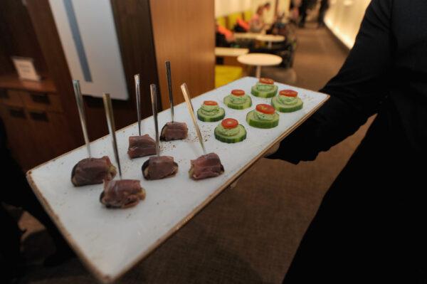 The snacks that The Centurion Lounge serves at New York LaGuardia Airport to celebrate Amex Cheer” within the lounge network in New York City on Dec. 15, 2015. (Brad Barket/Getty Images for American Express)