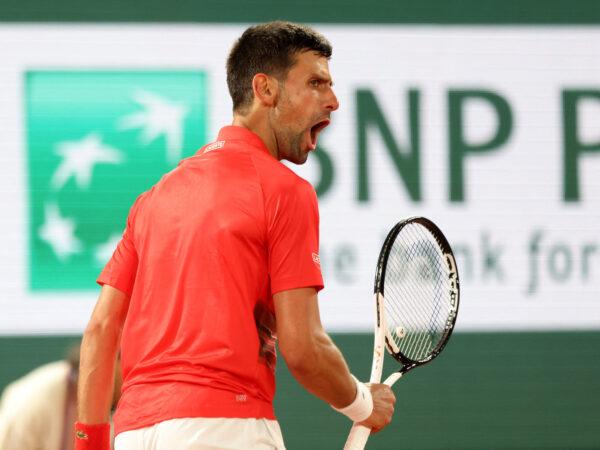 Serbia's Novak Djokovic reacts during his first round match against Japan's Yoshihito Nishioka at the French Open tennis tournament in Roland Garros stadium in Paris on May 23, 2022. (Yves Herman/Reuters)