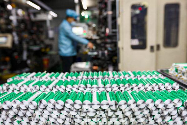 Lithium batteries are displayed in the workshop of a lithium battery manufacturing company in Huaibei, eastern China's Anhui Province, on Nov. 14, 2020. (STR/AFP via Getty Images)