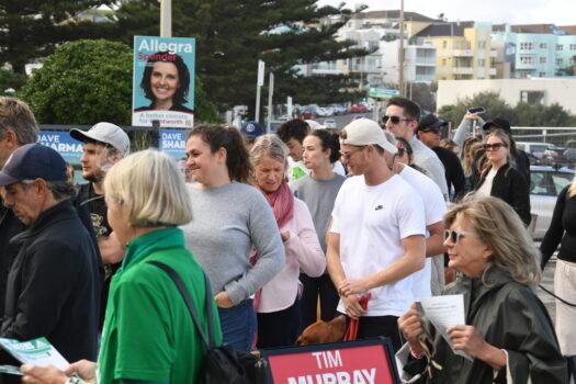 Voters wait in line outside Bondi Surf Bathers Life Saving Club in the electorate of Wentworth in Sydney, Australia, on May 21, 2022. (James D. Morgan/Getty Images)