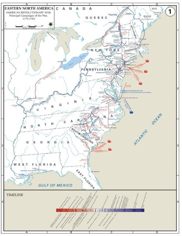 A map detailing the major campaigns of the American Revolutionary War.<br/>(Public Domain)