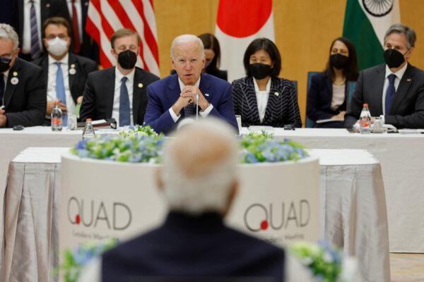 U.S. President Joe Biden and Indian Prime Minister Narendra Modi meet for the Quad Summit leaders at Kantei Palace in Tokyo, Japan, on May 24, 2022. (Jonathan Ernst/Reuters)