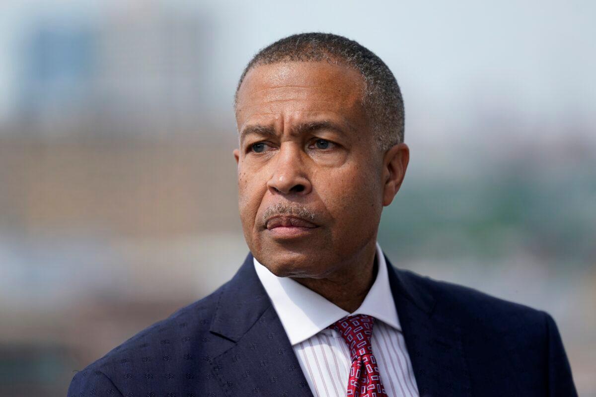 James Craig, a former Detroit police chief, announces he is a Republican candidate for governor of Michigan, on Sept. 14, 2021. (Paul Sancya/AP Photo)