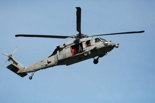 Close-up of a Black Hawk on May 25, 2022. (Richard Moore/The Epoch Times)