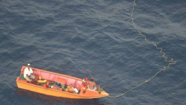 Survivors were found onboard a yellow-hulled boat near Makin Island, Kiribati, on May 23, 2022. (New Zealand Defence Force)