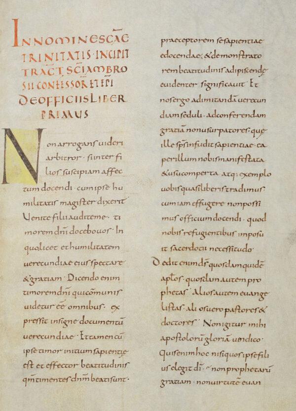 “De Officiis Ministrorum," manuscript, circa 900. Abbey Library of Saint Gall. The work is probably Ambrose’s best known. (Public Domain)