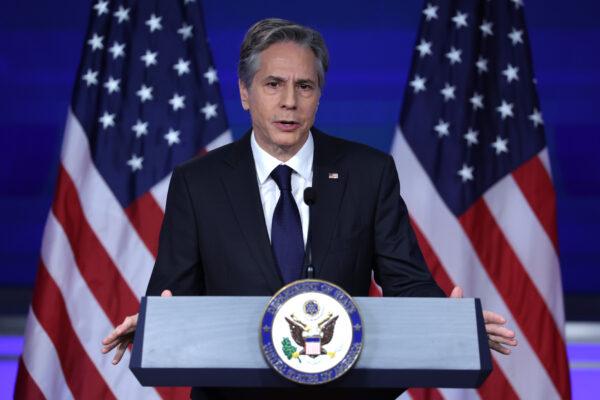 U.S. Secretary of State Antony Blinken speaks on China at Jack Morton Auditorium of George Washington University in Washington on May 26, 2022. (Alex Wong/Getty Images)