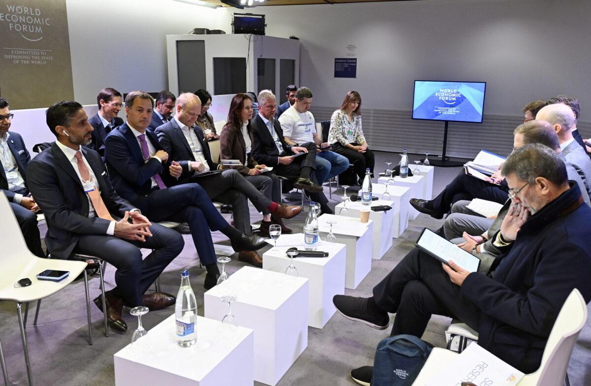 The panel 'Leaders for Europe's Digital Decade' at the 2022 World Economic Forum Annual Meeting in Davos, Switzerland, on May 25, 2022. The yearly meeting takes place from May 22 to 26 with heads of governments and economic leaders. (Eric Lalmand/AFP via Getty Images)