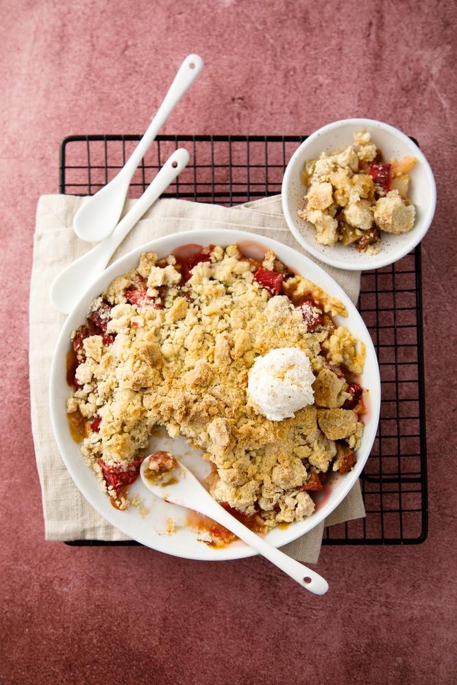 Leave out the strawberries in this full-flavored rhubarb crisp.(MariaKovaleva/Shutterstock)