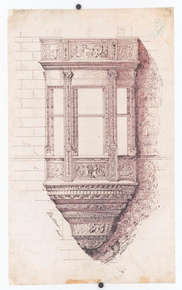 The design for a bay window by Richard Morris Hunt, circa 1880. Graphite and ink on tracing paper. (Public Domain)