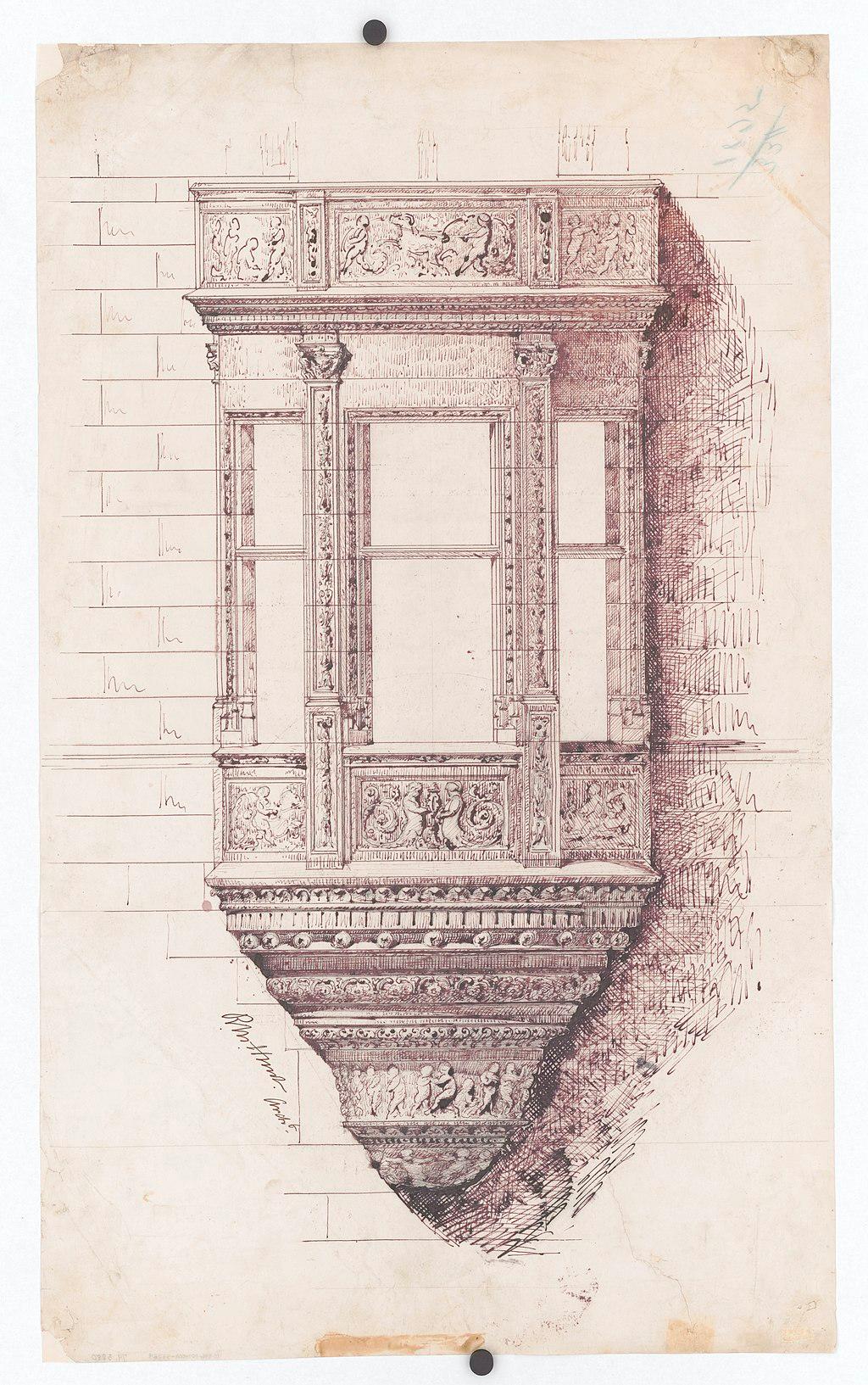 The design for a bay window by Richard Morris Hunt, circa 1880. Graphite and ink on tracing paper. (Public Domain)