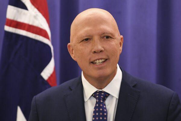 Newly elected leader of the traditionally centre-right Liberal Party, Peter Dutton, speaks to the media after a party room meeting at Parliament House in Canberra, Australia, on May 30, 2022. (AAP Image/Lukas Coch)