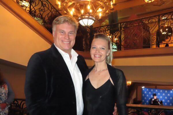 Christian Larson (R) and Alyona Bragina attend Shen Yun Performing Arts at Santa Barbara's Grand Theatre, Calif., on May 28, 2022. (Alice Sun/The Epoch Times)