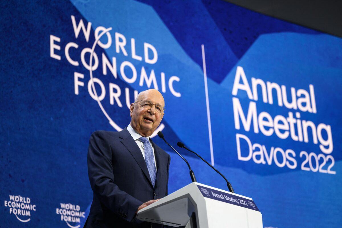 Founder and executive chairman of the World Economic Forum Klaus Schwab delivers remarks at the Congress centre during the World Economic Forum's annual meeting in Davos, Switerland, on May 23, 2022. (Fabrice Coffrini/AFP via Getty Images)