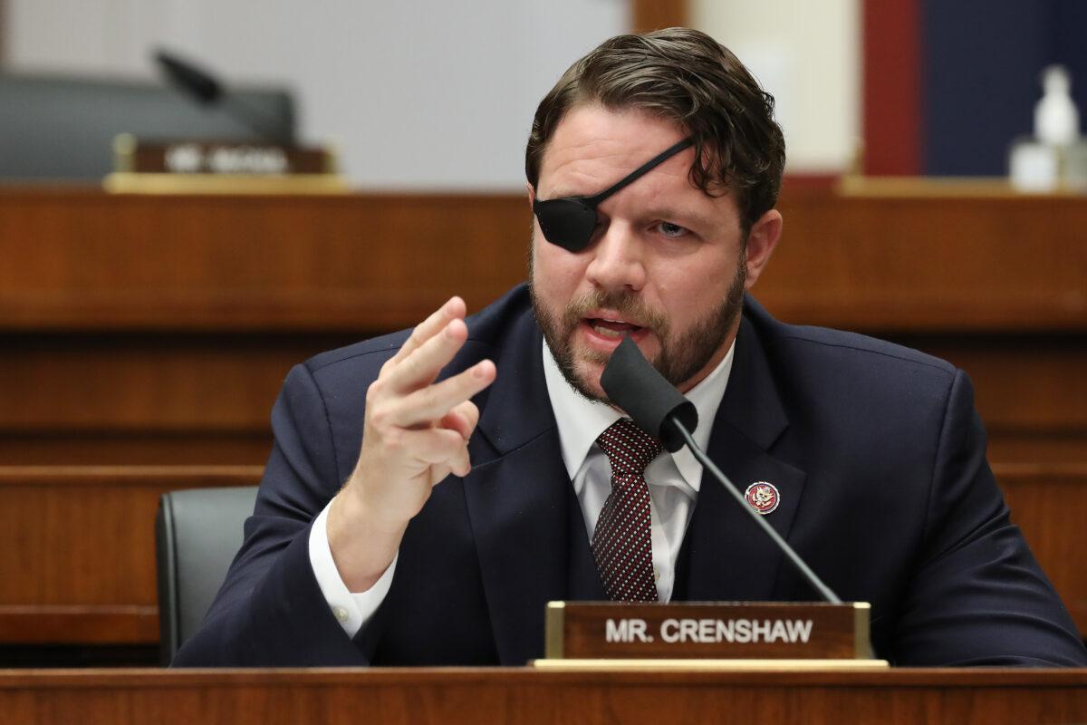 U.S. Representative Dan Crenshaw questions witnesses during a House Homeland Security Committee hearing on "Worldwide threats to the Homeland," on Capitol Hill in Washington on Sept. 17, 2020. (Chip Somodevilla/POOL/AFP via Getty Images)