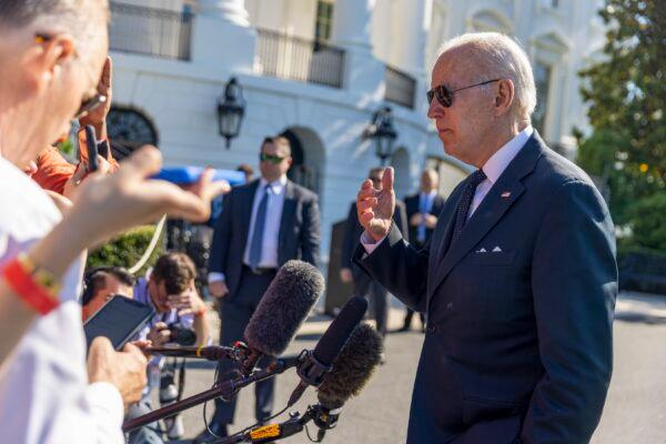 President Joe Biden speaks to reporters outside the White House in Washington on May 30, 2022. (Tasos Katopodis/Getty Images)