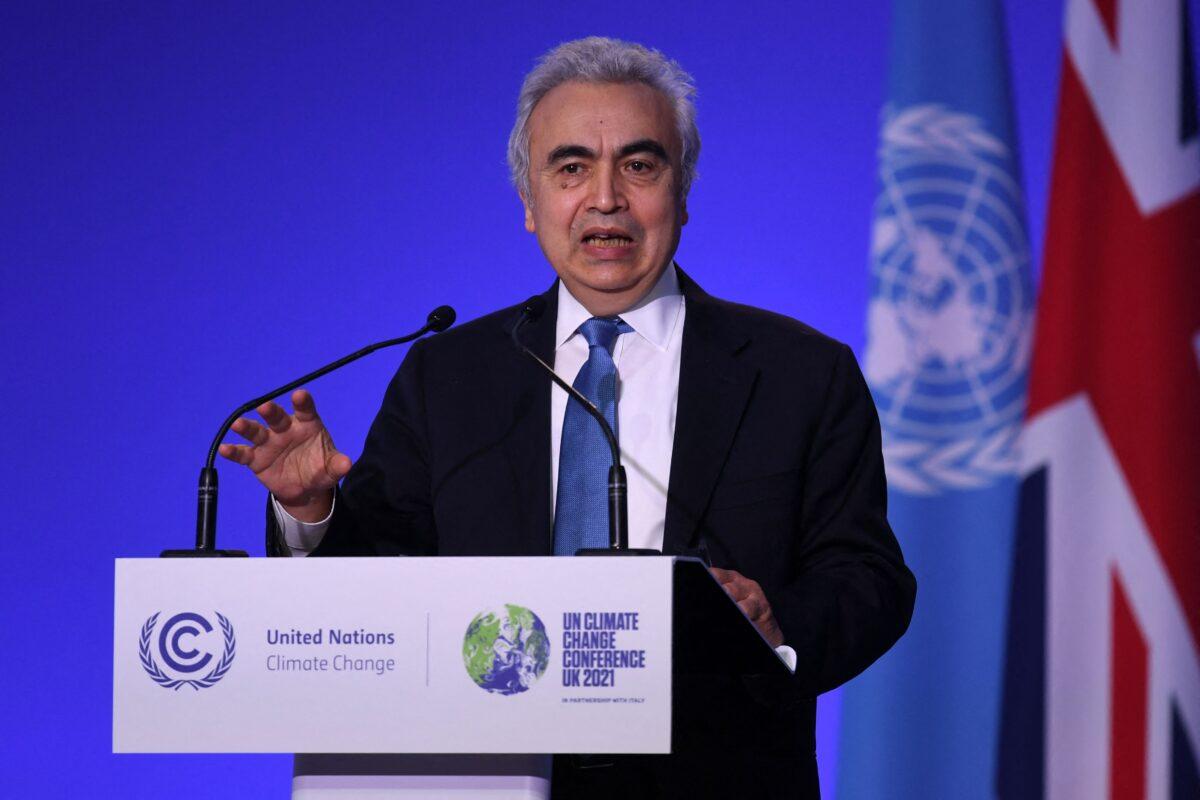 Fatih Birol, executive director of the International Energy Agency, addresses a session at the COP26 UN Climate Summit in Glasgow, on Nov. 4, 2021. (Daniel Leal/AFP via Getty Images)
