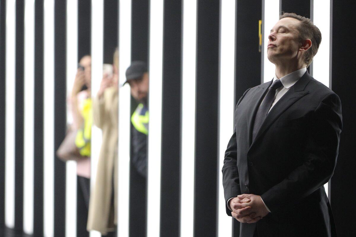 Tesla CEO Elon Musk during the official opening of the new Tesla electric car manufacturing plant near Gruenheide, Germany, on March 22, 2022. (Christian Marquardt - Pool/Getty Images)