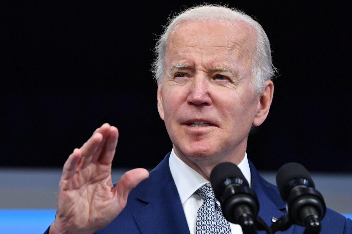 U.S. President Joe Biden speaks about his plan to fight inflation and lower costs for working families, in the South Court Auditorium of the White House in Washington, on May 10, 2022.. (Nicholas Kamm/AFP via Getty Images)