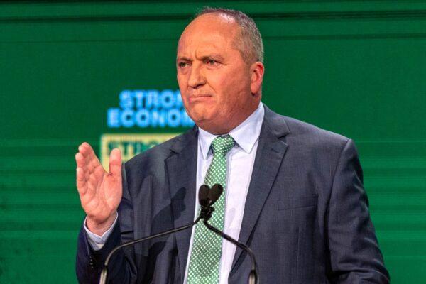Nationals Party MP Barnaby Joyce addresses the crowd at the Liberal Party election campaign launch in Brisbane, Australia, on May 15, 2022 (Asanka Ratnayake/Getty Images)