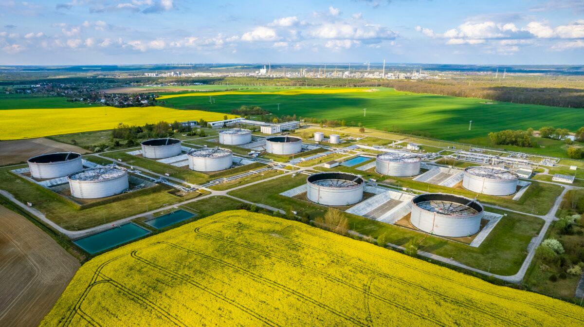 Tanks for crude oil are seen at the PCK refinery, in Schwedt, Germany, on May 3, 2022. (Hannibal Hanschke/Getty Images)