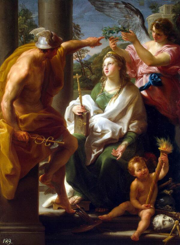 “Mercury Crowning Philosophy, Mother of Art,” 1747, by Pompeo Batoni. Oil on canvas; 47.2 inches by 35.2 inches. The State Hermitage Museum, St. Petersburg, Russia. (Vladimir Terebenin/The State Hermitage Museum)