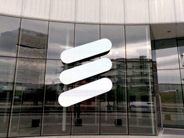 Ericsson logo at its headquarters in Stockholm on June 14, 2018. (Olof Swahnberg/Reuters)