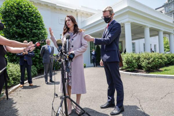 New Zealand Prime Minister Jacinda Ardern speaks to members of the media after meeting with U.S. President Joe Biden, at the White House on May 31, 2022. (Kevin Dietsch/Getty Images)