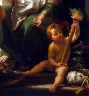 Detail showing the toddler representing art of “Mercury Crowning Philosophy, Mother of Art,” 1747, by Pompeo Batoni. Oil on canvas; 47.2 inches by 35.2 inches. The State Hermitage Museum, St. Petersburg, Russia. (Vladimir Terebenin/The State Hermitage Museum)