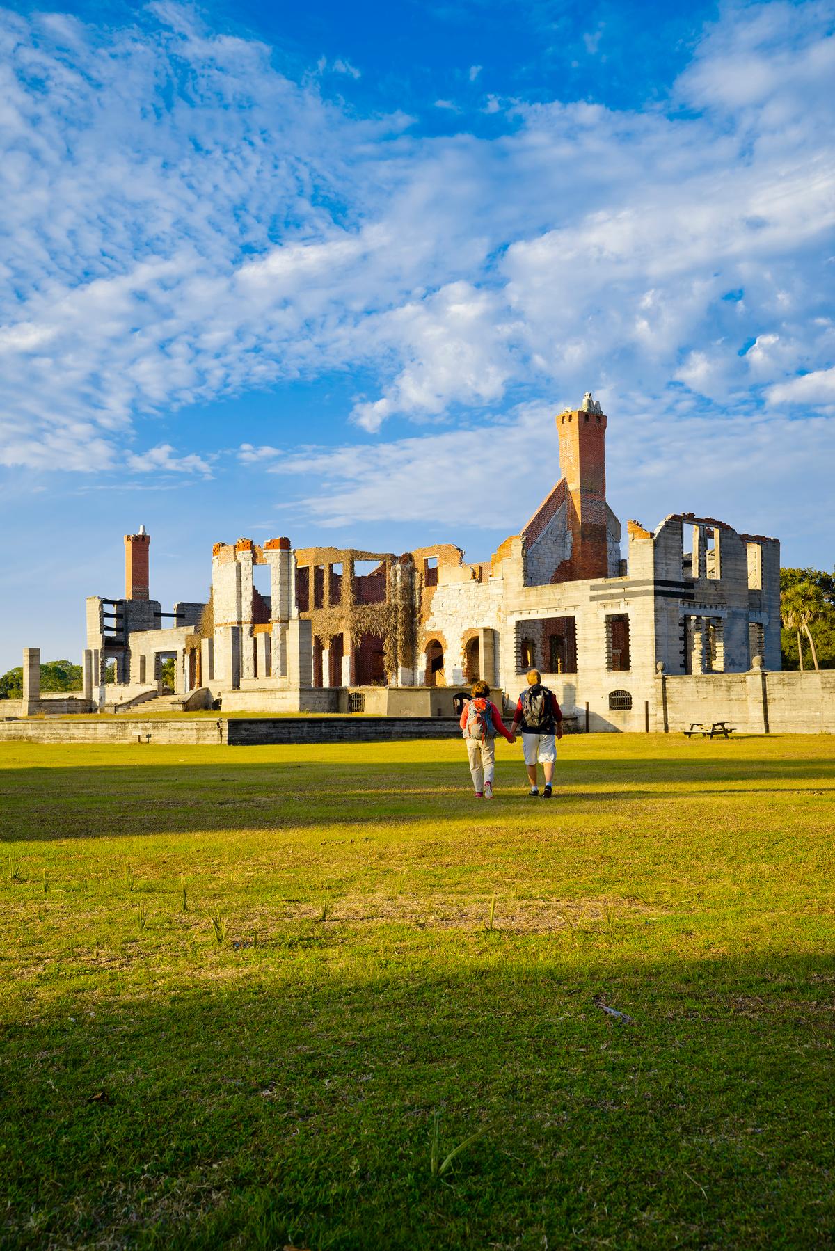 The remains of Thomas Carnegie’s once resplendent mansion, Dungeness, are among the must-see places to visit on Cumberland Island. Once a 44-room, 40-building monolith that resembled a Scottish castle, it burned in 1959 and was never rebuilt. (Ralph Daniel/Explore Georgia/TNS)