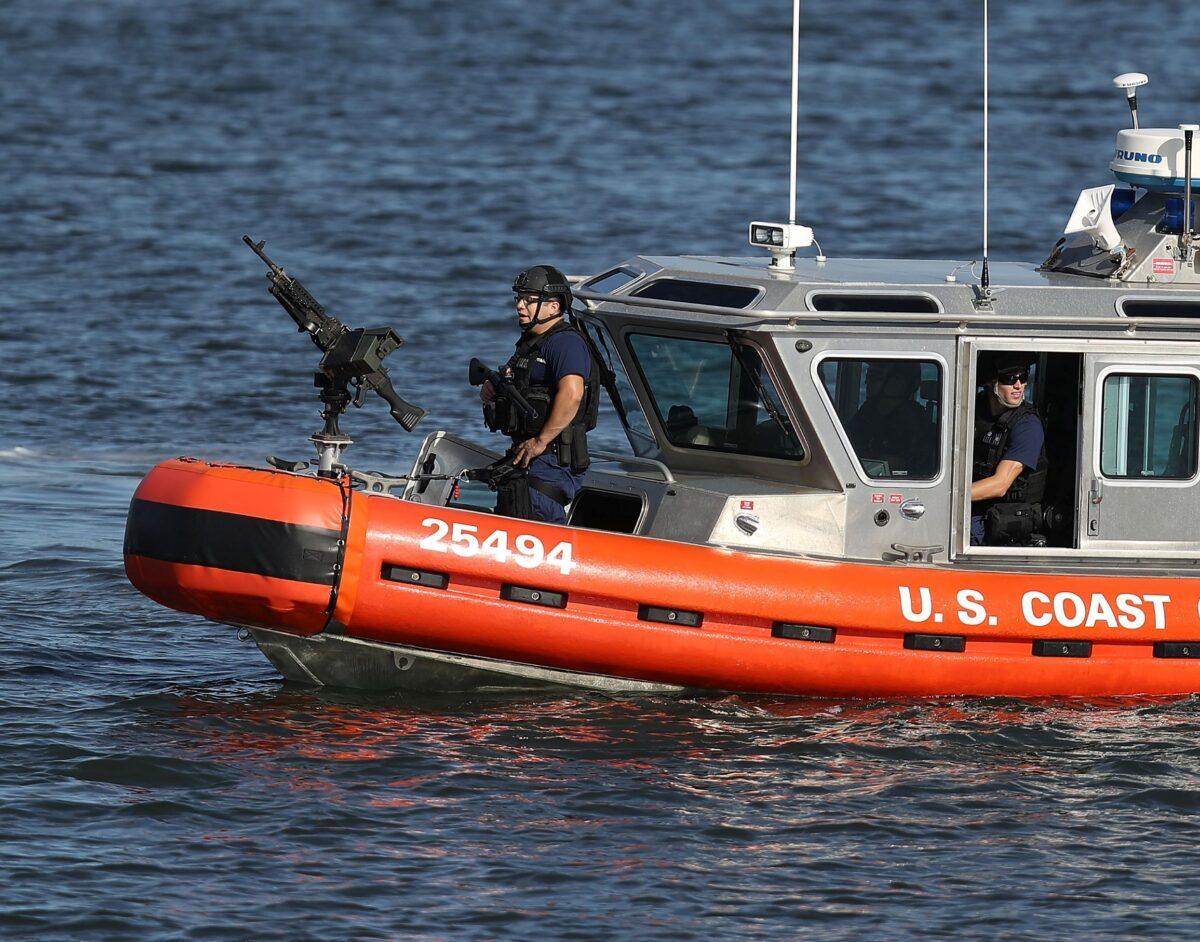 A U.S. Coast Guard boat patrols the Intracoastal Waterway near Mar-a-Lago Resort in West Palm Beach, Fla., on Feb. 11, 2017. (Joe Raedle/Getty Images)